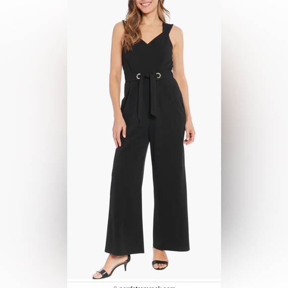 London Times Tie Waist Sleeveless Wide Leg Jumpsuit, Size 12, BLACK, NWT - Picture 2 of 4